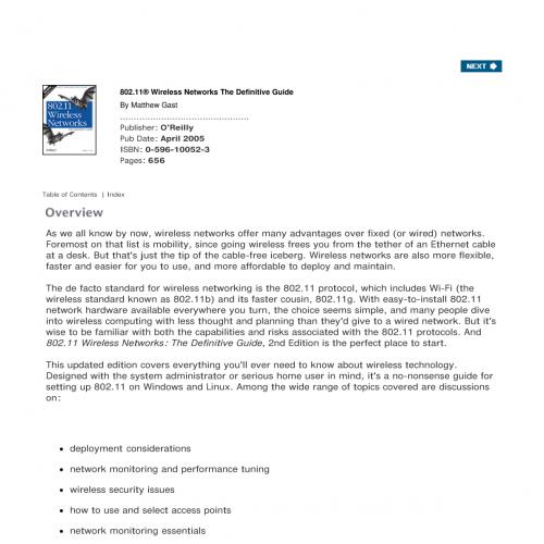 802.11 Wireless Networks The Definitive Guide, 2nd Edition