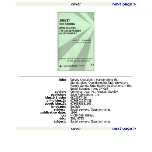 Survey Questions Handcrafting the Standardized Questionnaire