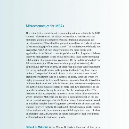 Microeconomics for MBAs- The Economic Way of Thinking for Managers, 2 edition