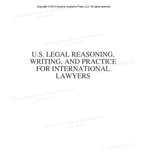 U.S. Legal Reasoning, Writing, and Practice for International Lawyers By Thornton, John B 120Yu...