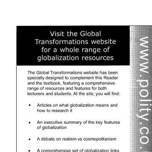 Global Transformations Reader An Introduction to the Globalization Debate 2nd, The