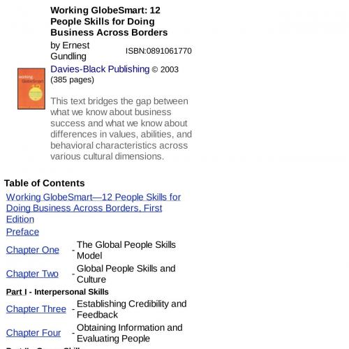 Working GlobeSmart - 12 People Skills for Doing Business Across Borders, First Edition @Team Li...