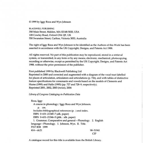 INCOMPLETE A Course in Phonology