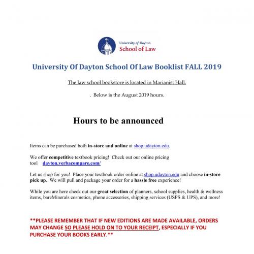 2019 Fall Booklist for 1L