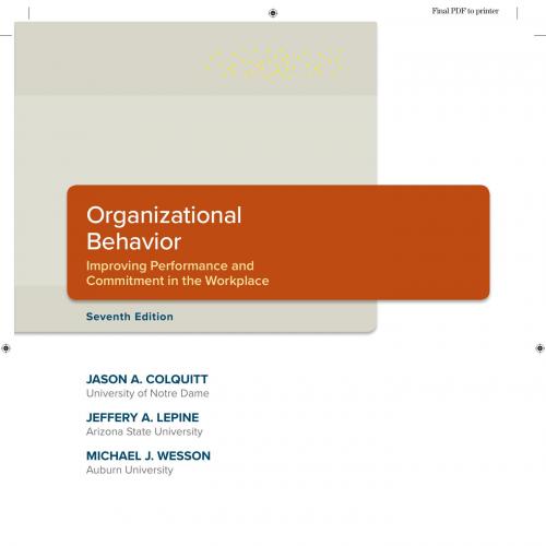 Organizational Behavior Improving Performance and Commitment in the Workplace 7th 80Yuan - Wei ...