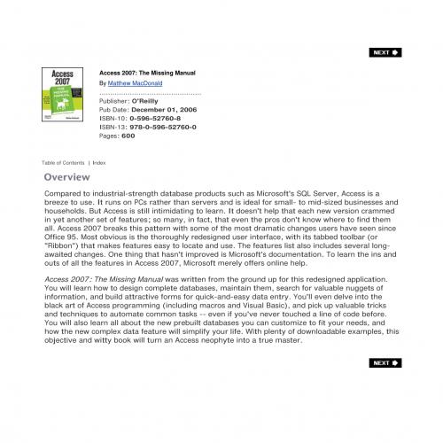 Access 2007 The Missing Manual