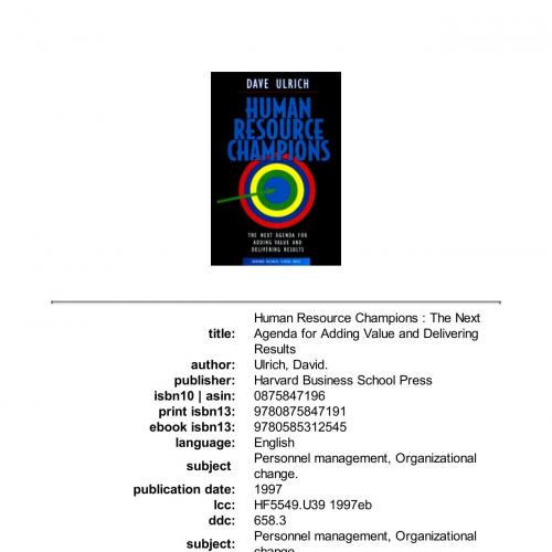Human Resource Champions by David Ulrich