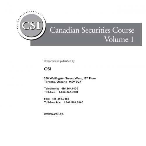 Canadian Securities Course Volume 1