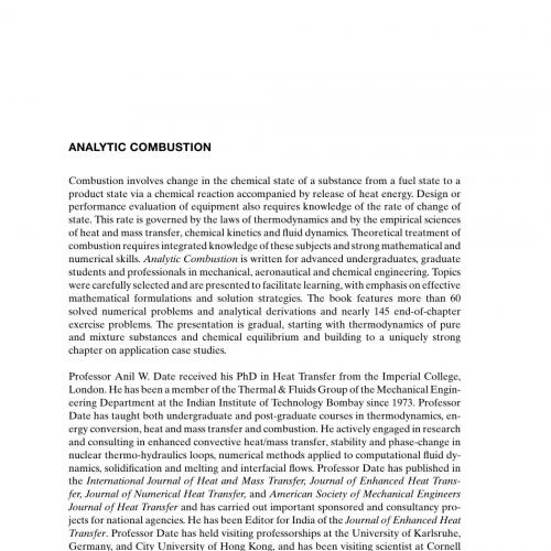 Analytic Combustion- With Thermodynamics, Chemical Kinetics and Mass Transfer