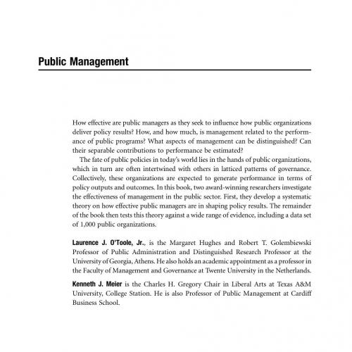 Public Management- Organizations, Governance, and Performance