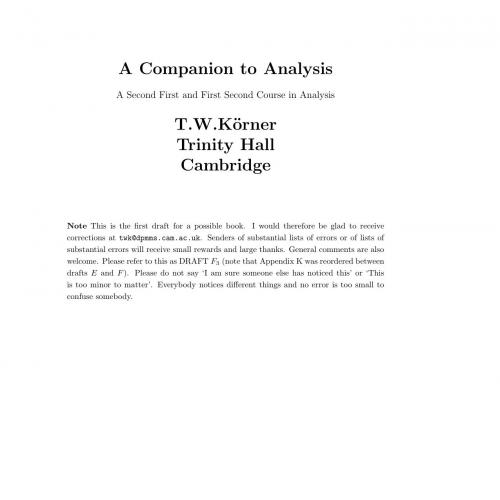Companion to Analysis A Second First and First Second Course in Analysis, A - Wei Zhi